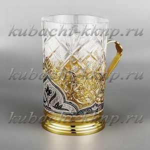 Кубачинский подстаканник из серебра с позолотой и чернением - пд003