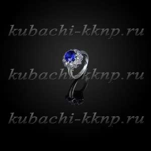 Серебряное кольцо Кубачи с фианитами под сапфир - к813