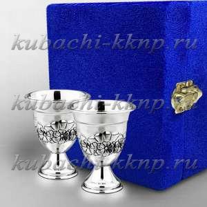Набор из двух серебряных стопок на ножке - стп047-2