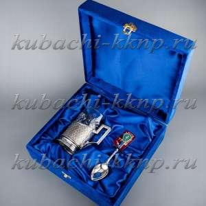 Серебряный набор подстаканника и ложки с гербом прокуратуры 