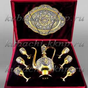 Коньячный набор из серебра с позолотой и эмалью - кс008