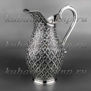 Серебряный оригинальный кувшин с уникальной гравировкой, 1,7 л - кв083