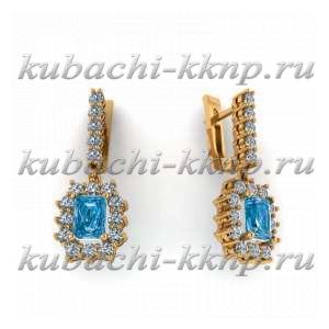 Золотые висячие серьги с цветными фианитами - 00113e