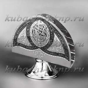 Серебряная салфетница с ажурной вставкой - СЛ038