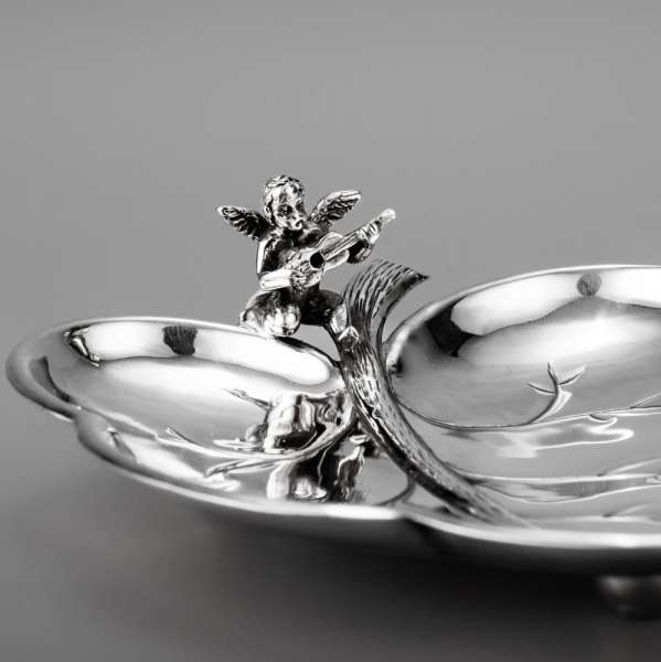 Серебряная конфетница Липа с ангелочком, КФ238а