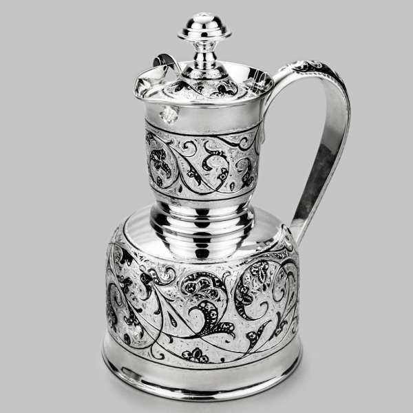Серебряный графин с кубачинским орнаментом и гравировкой, 0,9 л, ГР058