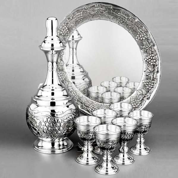 Серебряный набор для водки на шесть персон Раздолье, вс068