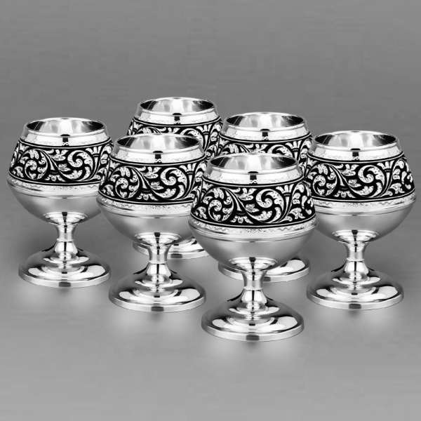 Набор из шести серебряных бокалов для виски или коньяка Снифтер, бк35-6