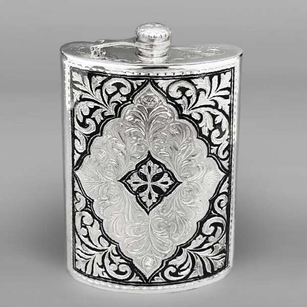 Серебряная фляжка с откидной крышкой Крепость, ФЛ159