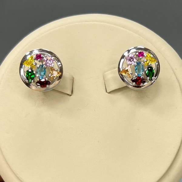 Серьги Тарелка с цветными фианитами, 90774с-АН