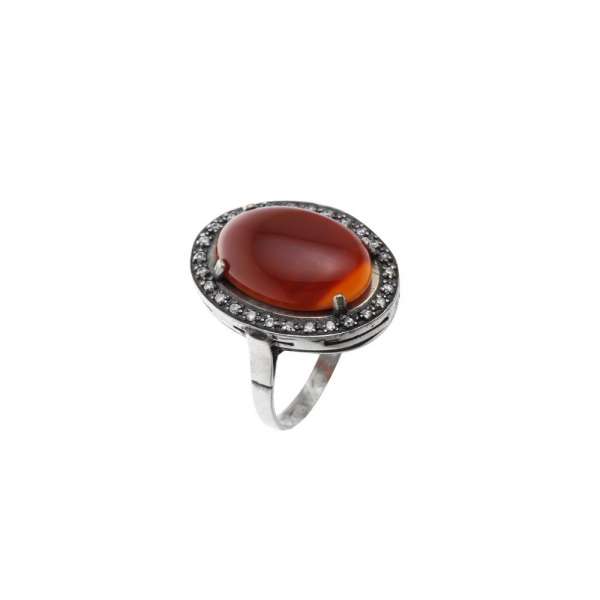 Серебряное кольцо с сердоликом и фианитами Муни, Ag-к1сер