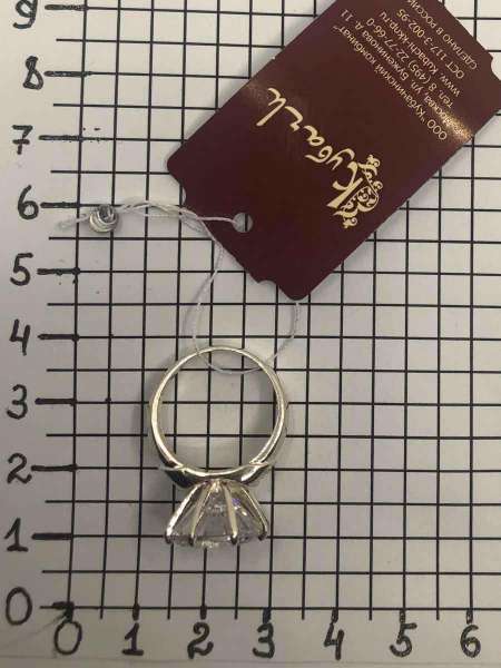 Серебряное кольцо с большим белым фианитом Классика, к202м