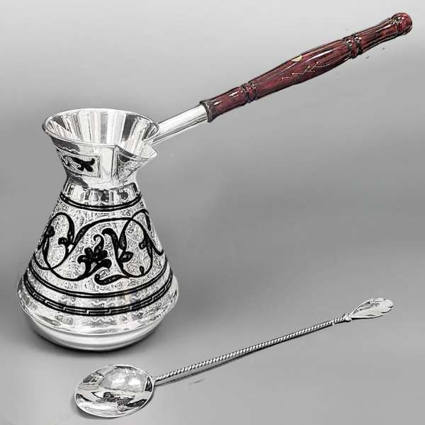 Серебряная турка для кофе с ложкой, Т038