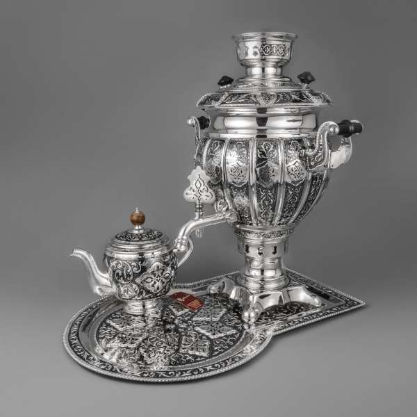 Самовар серебряный с чайником, см015