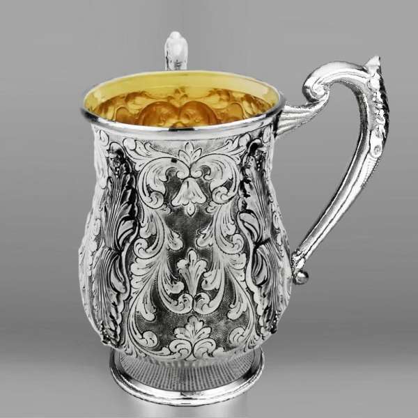 Большая кружка серебряная с двумя ручками, КР119