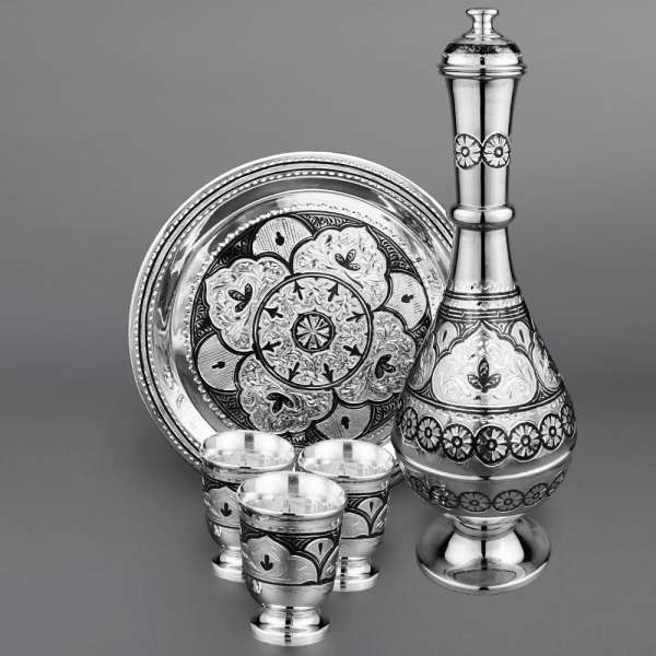 Серебряный водочный сервиз На троих, ВС069