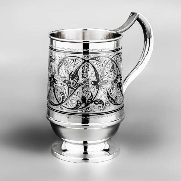 Кружка из серебра 875 пробы с орнаментом кубачи, 445 мл, кр05