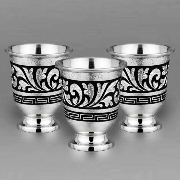 Набор из трех отменных серебряных стопок Горный, стп104-3