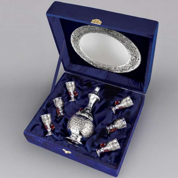 Серебряный набор для водки на шесть персон Раздолье, вс068