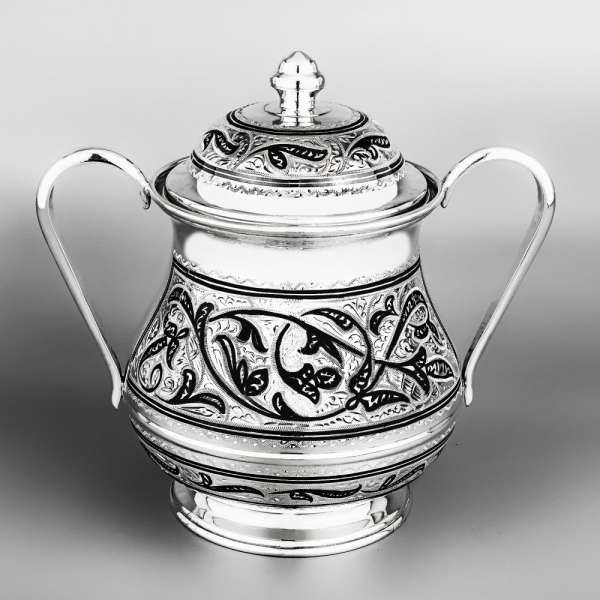 Серебряная сахарница с красивым узором, 0,5л, сх05
