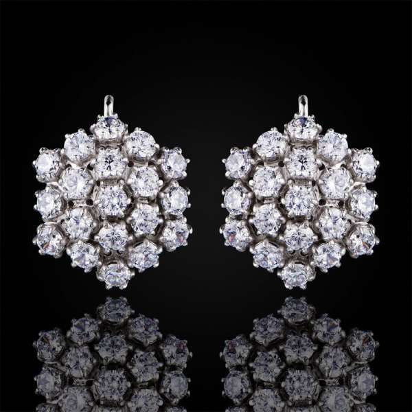 Серьги из серебра с крупными фианитами Гроздья, Ag-с14