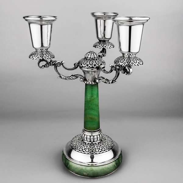 Серебряный подсвечник с малахитом, пдс05
