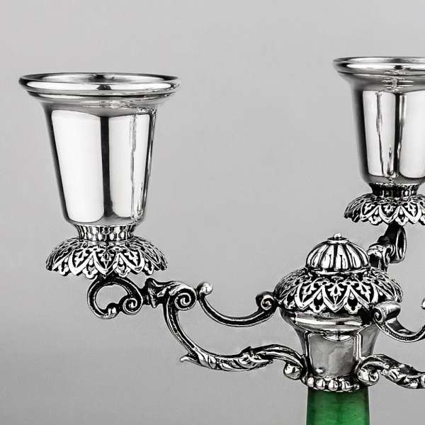 Серебряный подсвечник с малахитом, пдс05