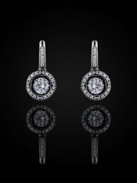 Серебряные серьги кубачи с большим фианитом, с256