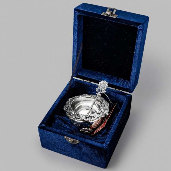 Серебряная солонка с ложкой Винтаж, С079