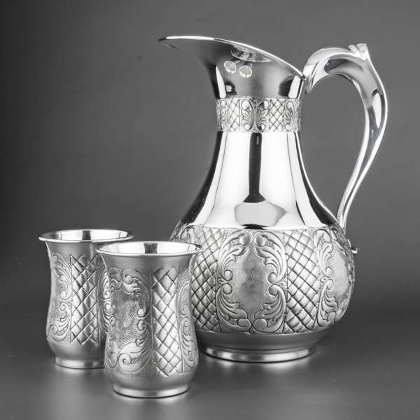 Серебряный кувшин для воды с стаканами, ндв04