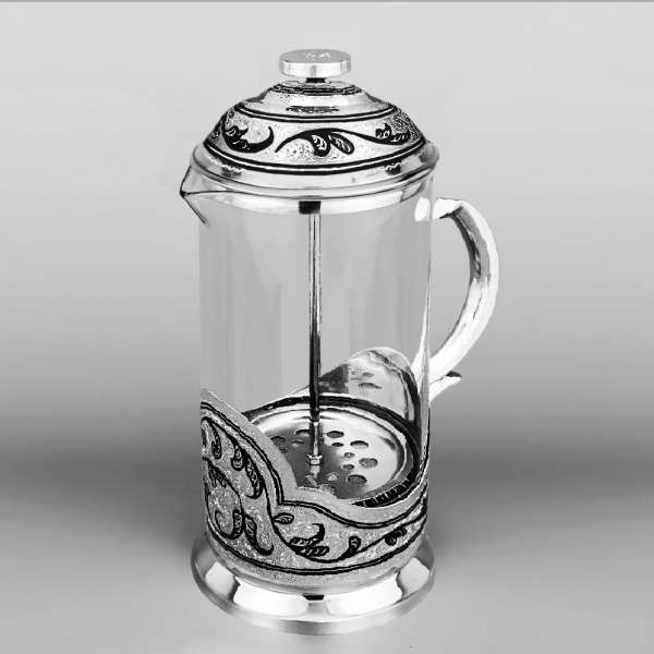 Стеклянный чайник с серебряными вставками Френч-пресс, ЧН068