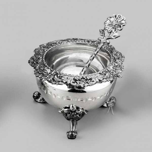 Серебряная солонка с ложкой Винтаж, С079